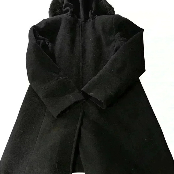 Fleet Street Wool Coat, Faux Fur Hood Trim, Pockets Womens Sz M - Picture 2 of 8